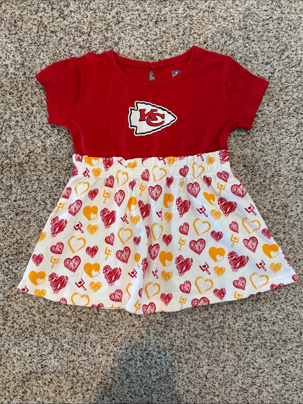 NFL Kansas City Chiefs Red and White Heart Print Girls Dress